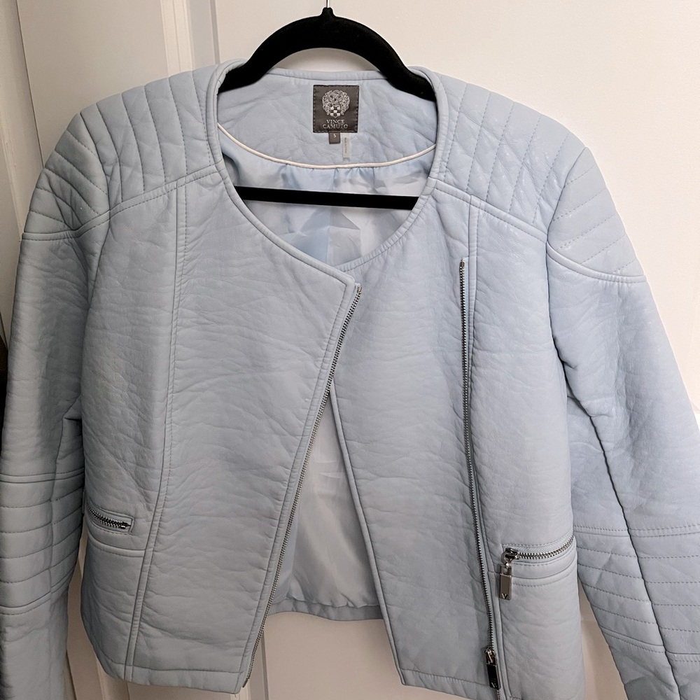 Vince Camuto Light Blue Leather Jacket, Size S